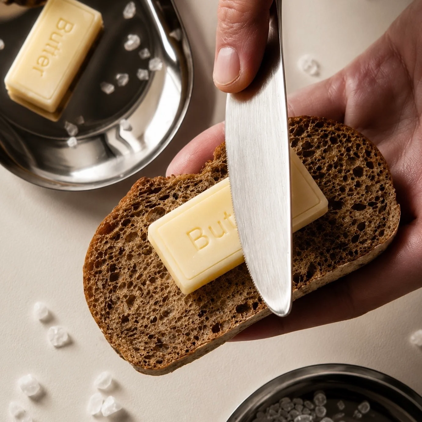Брусок масла с логотипом Butter крупным планом